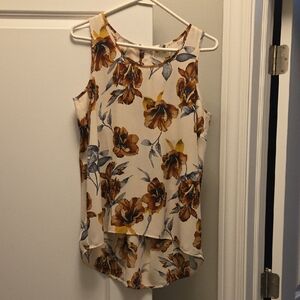 Sleeveless Floral High-Low Tank Top - Cream with Mustard Floral XS